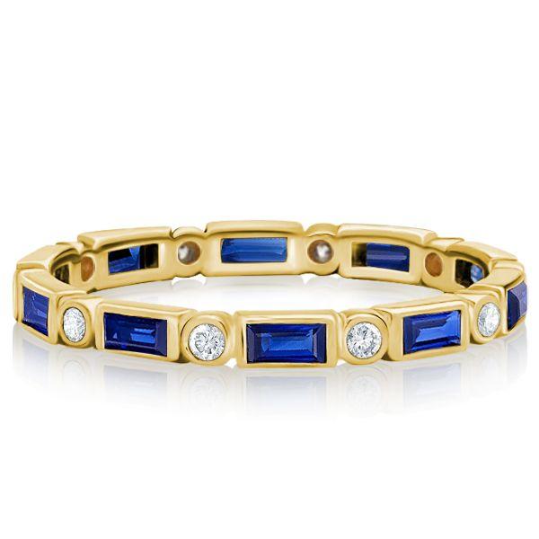 Baguette Blue Sapphire Eternity Band - Sterling Silver Wedding Ring for Women
