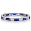 Baguette Blue Sapphire Eternity Band - Sterling Silver Wedding Ring for Women