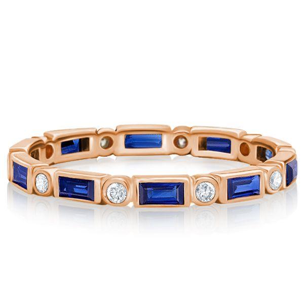 Baguette Blue Sapphire Eternity Band - Sterling Silver Wedding Ring for Women