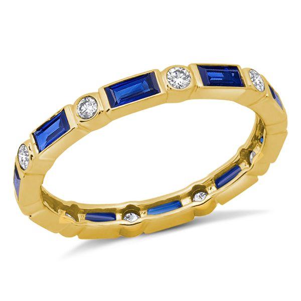Baguette Blue Sapphire Eternity Band - Sterling Silver Wedding Ring for Women