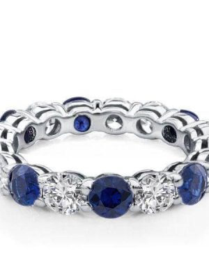 Eternity Blue Sapphire Wedding Band - Round Cut - Sterling Silver