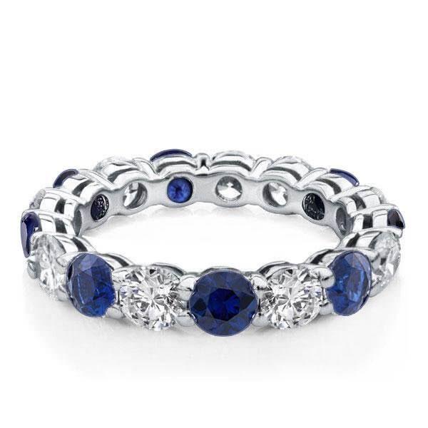 Eternity Blue Sapphire Wedding Band - Round Cut - Sterling Silver