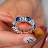 Eternity Blue Sapphire Wedding Band - Round Cut - Sterling Silver