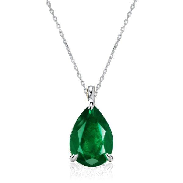Pear Shaped Emerald & Sapphire Necklace and Earrings Jewelry Set in Sterling Silver
