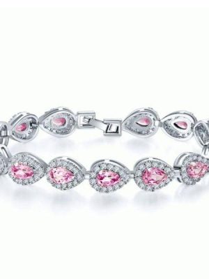Sterling Silver Pink Pear Shaped Tennis Bracelet with 13.54 CT. TW Stones