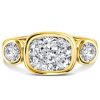 Cushion Cut 3 Stone Bezel Set Engagement Ring - 18K Gold Plated Sterling Silver