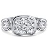 Cushion Cut 3 Stone Bezel Set Engagement Ring - 18K Gold Plated Sterling Silver
