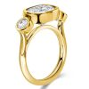 Cushion Cut 3 Stone Bezel Set Engagement Ring - 18K Gold Plated Sterling Silver