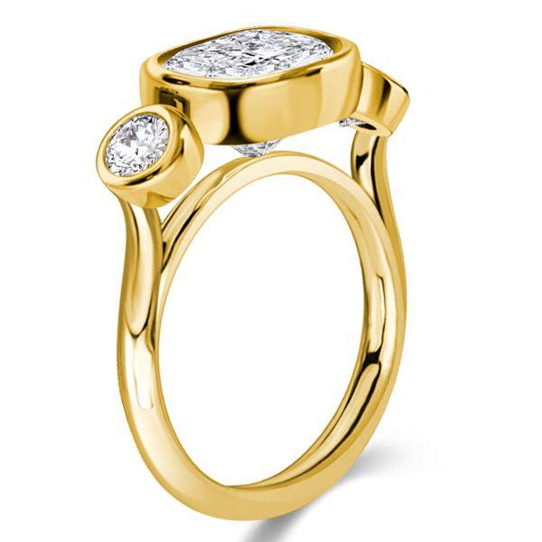 Cushion Cut 3 Stone Bezel Set Engagement Ring - 18K Gold Plated Sterling Silver