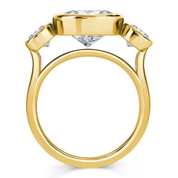 Cushion Cut 3 Stone Bezel Set Engagement Ring - 18K Gold Plated Sterling Silver