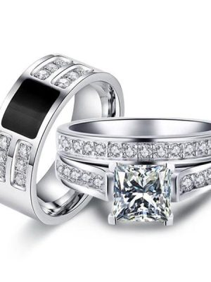 Classic Created White Sapphire Bridal Set - Sterling Silver & Titanium (2.43 CT. TW.)
