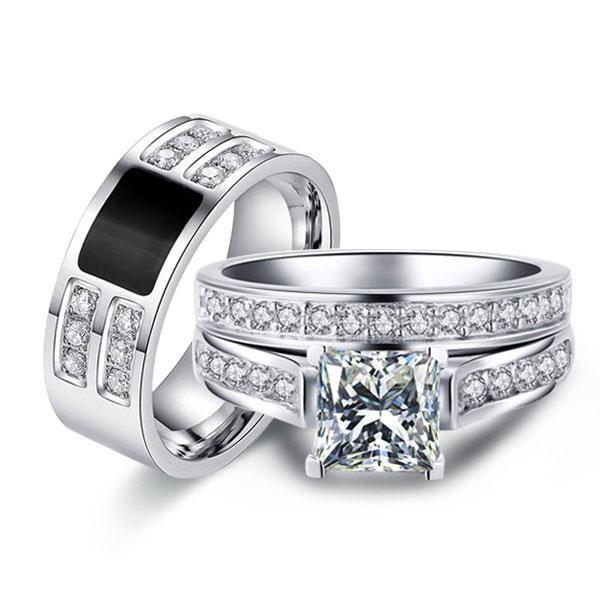 Classic Created White Sapphire Bridal Set - Sterling Silver & Titanium (2.43 CT. TW.)