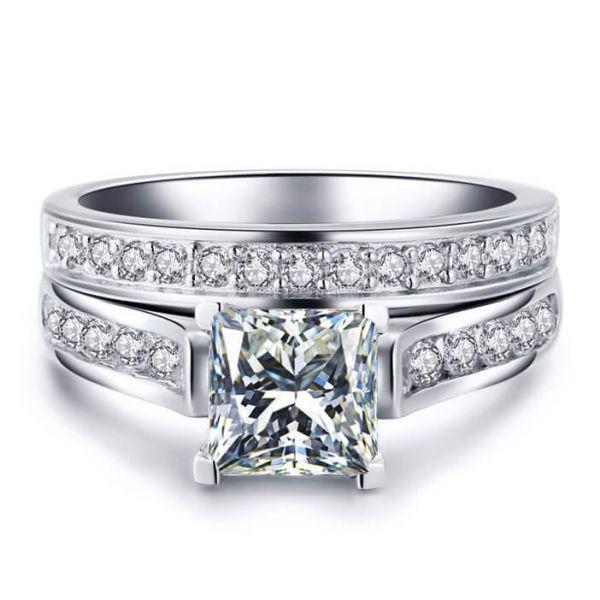 Classic Created White Sapphire Bridal Set - Sterling Silver & Titanium (2.43 CT. TW.)