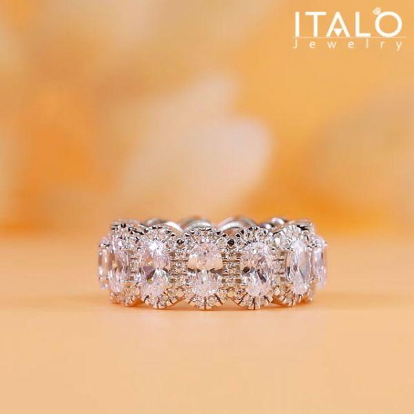 Halo Oval Eternity Wedding Band - 925 Sterling Silver - 6.63 CT. TW.