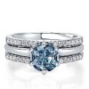 Blue Topaz Engagement Ring Set - Sterling Silver Inset Guard Enhancers