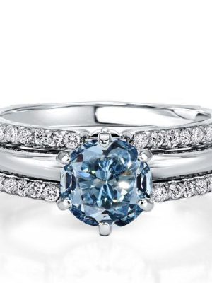 Blue Topaz Engagement Ring Set - Sterling Silver Inset Guard Enhancers