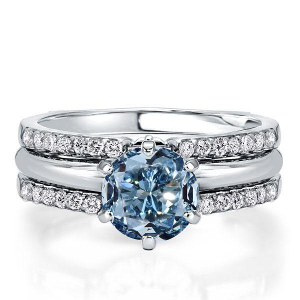 Blue Topaz Engagement Ring Set - Sterling Silver Inset Guard Enhancers