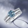 Blue Topaz Engagement Ring Set - Sterling Silver Inset Guard Enhancers
