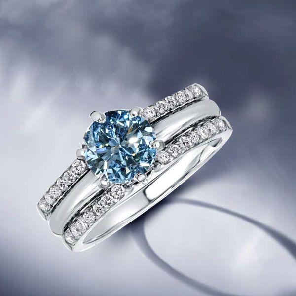Blue Topaz Engagement Ring Set - Sterling Silver Inset Guard Enhancers