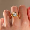 Vintage Solitaire Engagement Ring with Cushion Cut Center Stone, 18K Gold Plated Sterling Silver