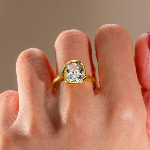 Vintage Solitaire Engagement Ring with Cushion Cut Center Stone, 18K Gold Plated Sterling Silver