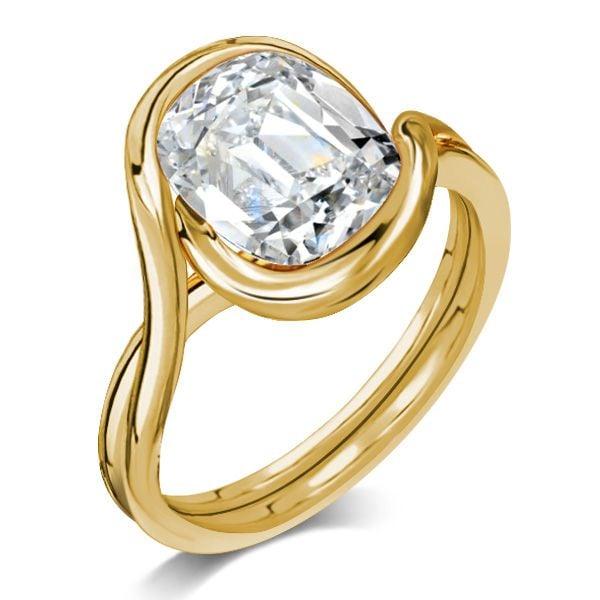 Vintage Solitaire Engagement Ring with Cushion Cut Center Stone, 18K Gold Plated Sterling Silver