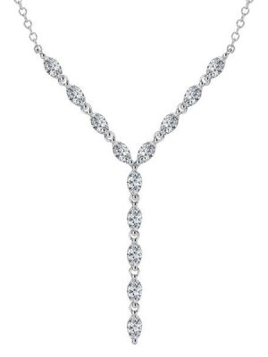 Marquise Cut Lariat Necklace - 925 Sterling Silver Pendant for Women
