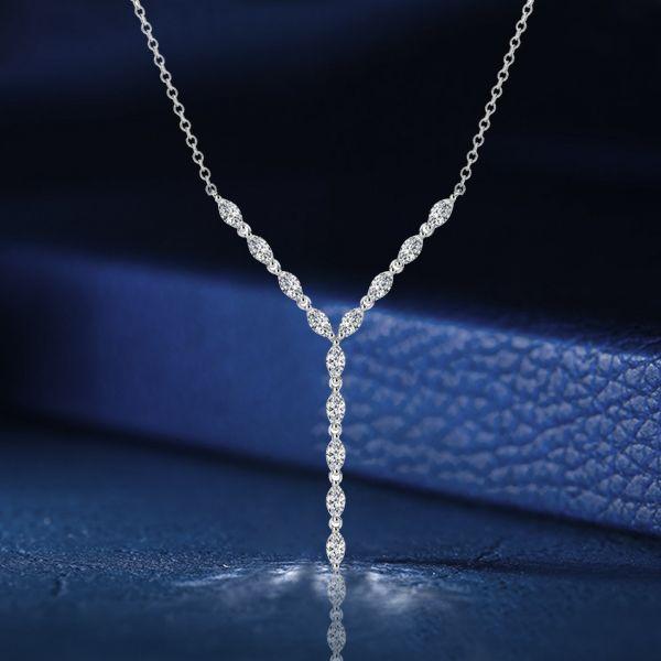 Marquise Cut Lariat Necklace - 925 Sterling Silver Pendant for Women