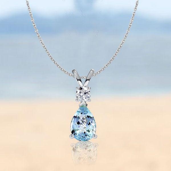 Teardrop Aquamarine Necklace in 925 Sterling Silver Pendant