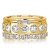Golden Baguette & Round Cut Stackable Ring Set - 18K Gold Plated Sterling Silver, 6.06 CT. TW.