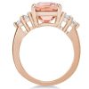 Emerald Cut Created Emerald & Champagne Sapphire Engagement Ring in 18K Rose Gold Plated Sterling Silver