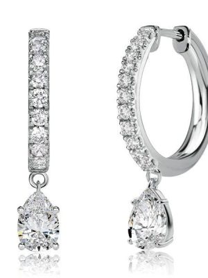 925 Sterling Silver Pear Hoop Earrings for Women - Drop Style, Hinged Backing