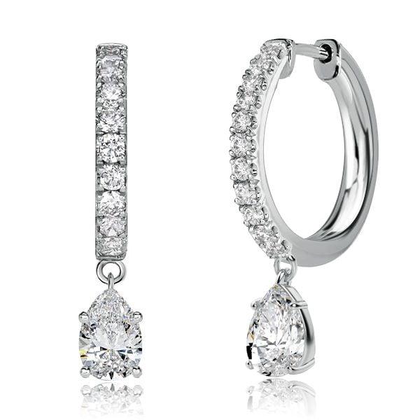925 Sterling Silver Pear Hoop Earrings for Women - Drop Style, Hinged Backing