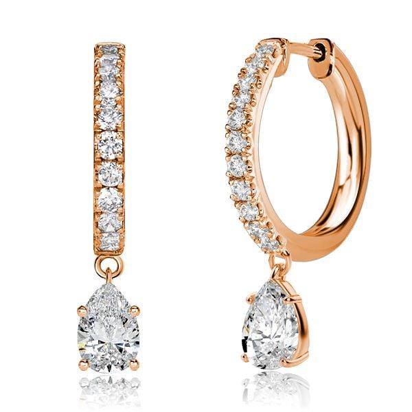 925 Sterling Silver Pear Hoop Earrings for Women - Drop Style, Hinged Backing