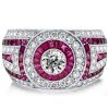 Antique Ruby & Milgrain Halo Engagement Ring - Sterling Silver Vintage Style