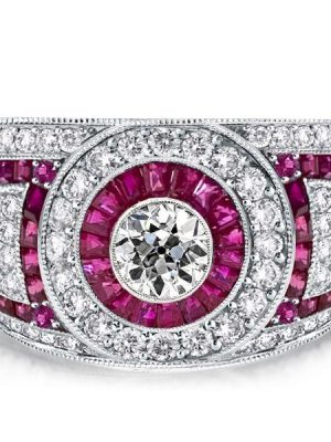 Antique Ruby & Milgrain Halo Engagement Ring - Sterling Silver Vintage Style