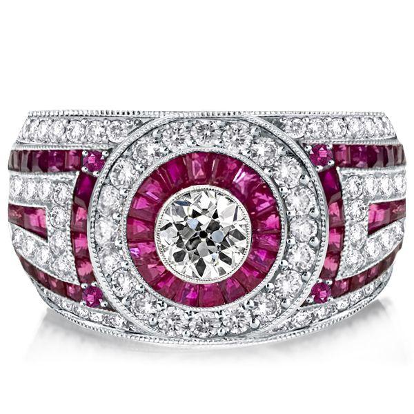 Antique Ruby & Milgrain Halo Engagement Ring - Sterling Silver Vintage Style