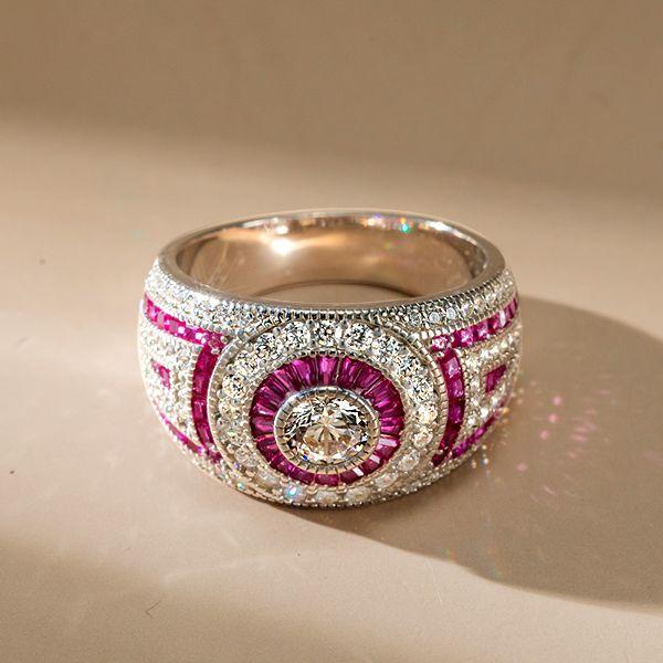 Antique Ruby & Milgrain Halo Engagement Ring - Sterling Silver Vintage Style
