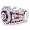 Antique Ruby & Milgrain Halo Engagement Ring - Sterling Silver Vintage Style