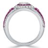 Antique Ruby & Milgrain Halo Engagement Ring - Sterling Silver Vintage Style