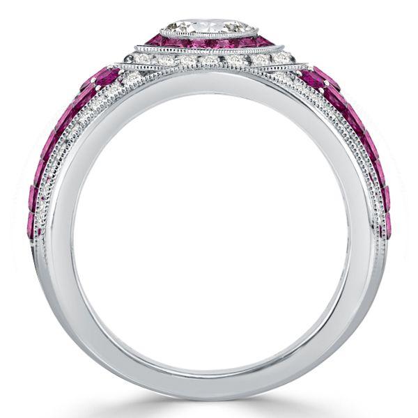 Antique Ruby & Milgrain Halo Engagement Ring - Sterling Silver Vintage Style