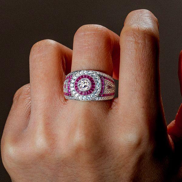 Antique Ruby & Milgrain Halo Engagement Ring - Sterling Silver Vintage Style