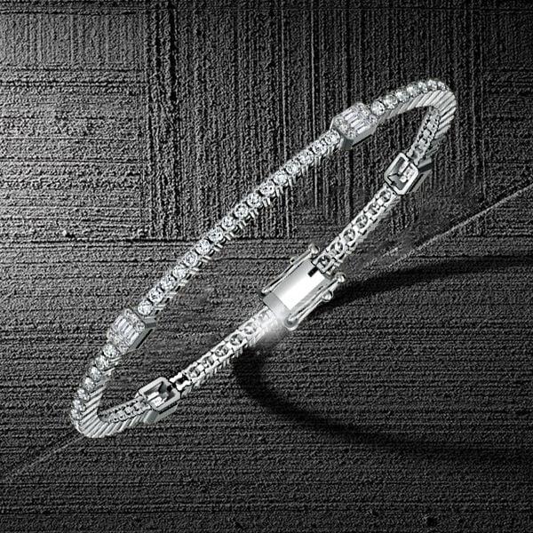 Sterling Silver Round and Baguette Cut Tennis Bracelet for Women, 7.20 CT. TW