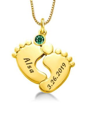 Personalized Baby Feet Necklace - 18K Gold Plated Sterling Silver - Custom Engraved