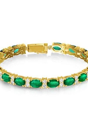18K Gold Plated Sterling Silver Tennis Bracelet for Women - Oval & Round Cut Stones