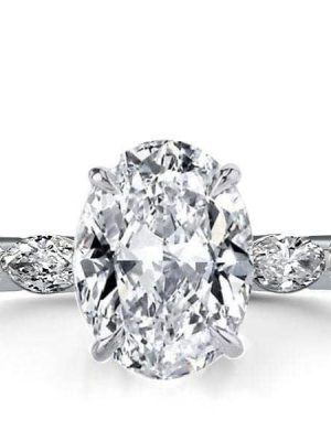 Oval Eternity Created White Sapphire Engagement Ring in Rhodium Plated Sterling Silver