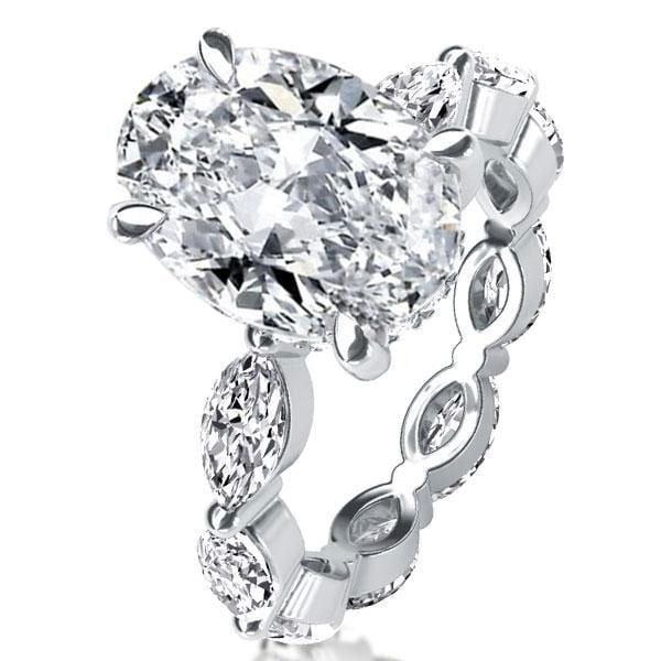 Oval Eternity Created White Sapphire Engagement Ring in Rhodium Plated Sterling Silver