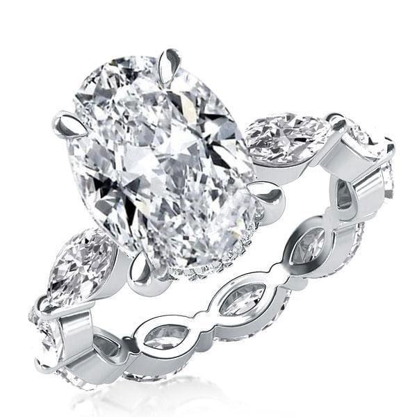 Oval Eternity Created White Sapphire Engagement Ring in Rhodium Plated Sterling Silver