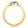 Emerald Cut Aquamarine 3 Stone Engagement Ring, Bezel Setting in 18K Gold Plated Sterling Silver