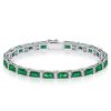 Peridot & White CZ Sterling Silver Tennis Bracelet - Alternating Baguette & Round